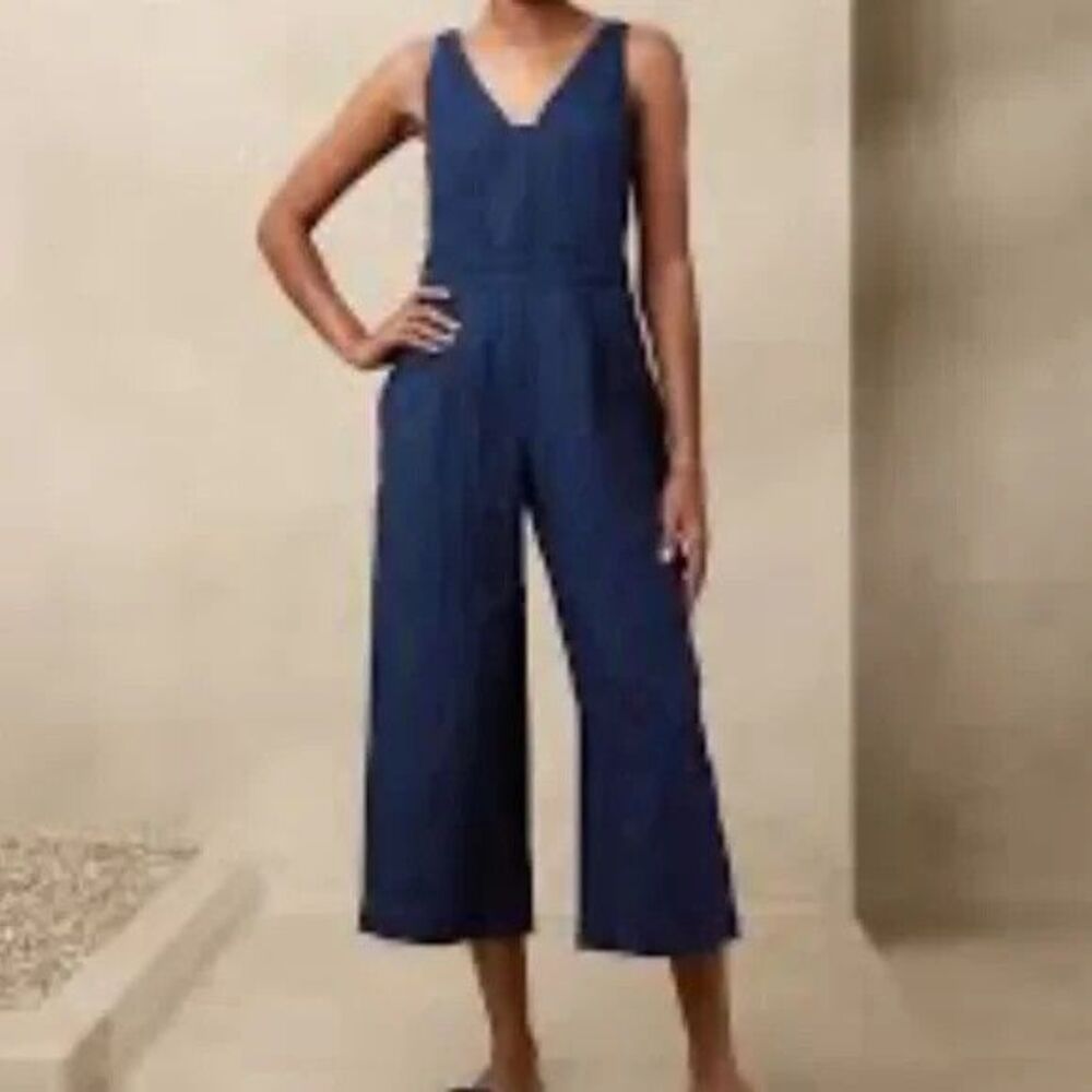 Jumpsuit Banana Republic Indigo Blue W/ White Small Line Pinstripping Sz16